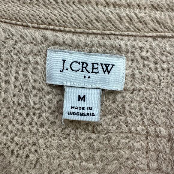 J. Crew Factory Gauze Button Up Shirt Women Medium Tan Long Sleeve Cotton Basic - Picture 4 of 6